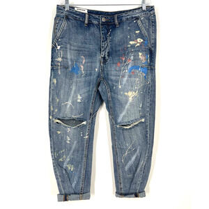 Man X One Teaspoon 34R Blue Suede Mr Browns Paint Splattered Distressed Jeans